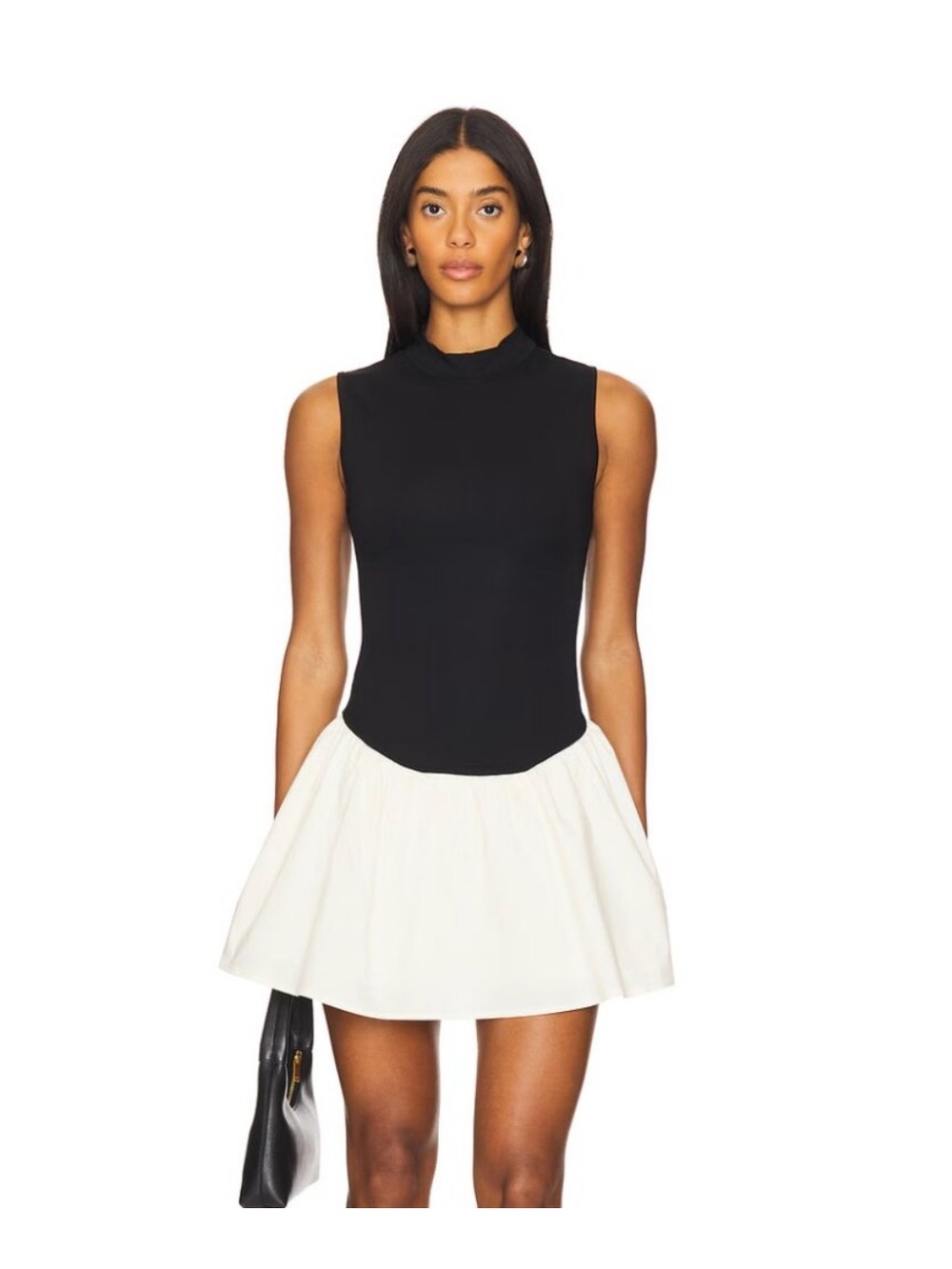 Able La Black White Mini Dress Bubble Skirt Turtleneck Sleeveless Medium M